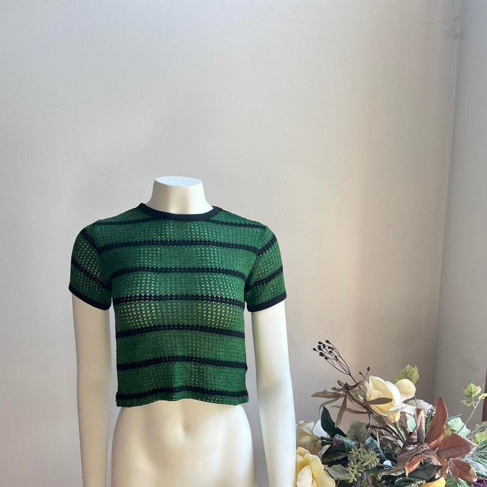 Striped Knit See Through Crop Top